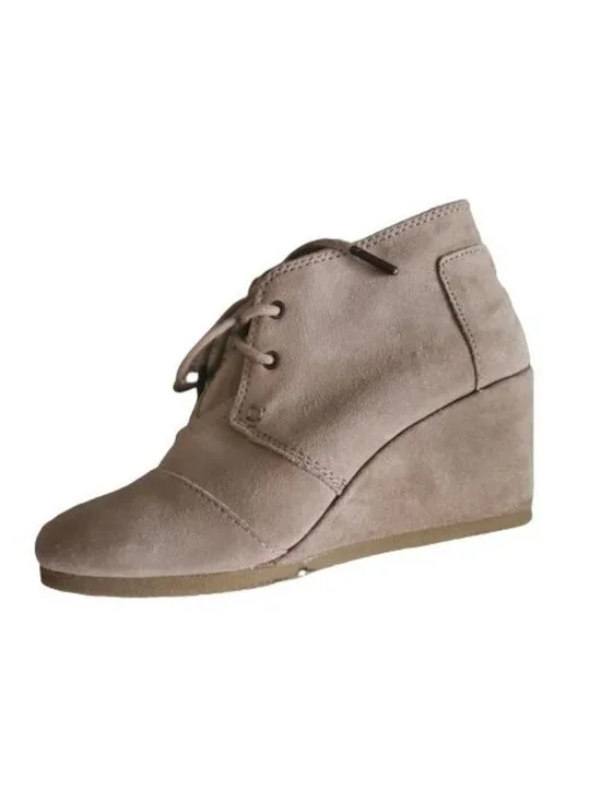 TOMS Embossed Suede Desert Wedge Casual Ankle Booties Taupe Women's Size 5 - Picture 6 of 15